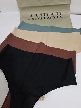 AMBAR Women's Seamless High-Waist Panties - Black, Brown, Cream, Teal (4-Pack)